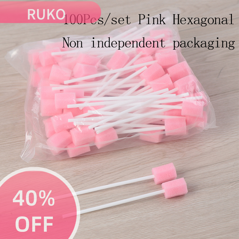 RuKo 100 miếng bọt biển chăm sóc răng miệng dùng một lần Tăm bông vệ sinh răng miệng kèm que
