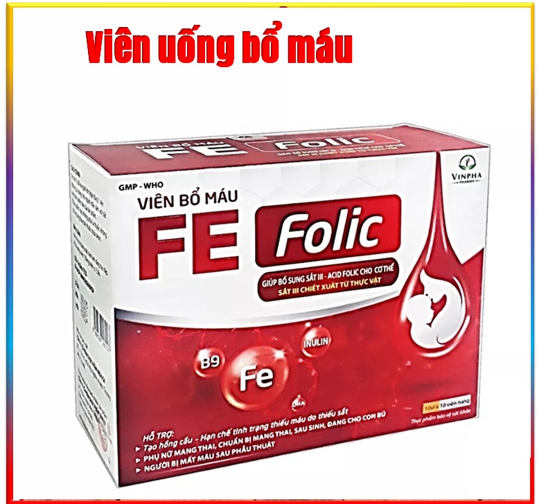 Viên uống bổ máu Fe Folic , bổ sung sắt III - Acid Folic ,Hỗ trợ Hồng Cầu Hạn chế tình trạng thiếu máu do thiếu sắt- Hộp 100 viên