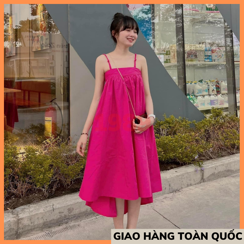 Đầm 2 dây dáng xòe 3 tầng chất thô đũi-váy babydoll nữ dài maxi đi biển về  4 màu xanh lá đen trắng be hàn quốc ulzzang | Shopee Việt Nam