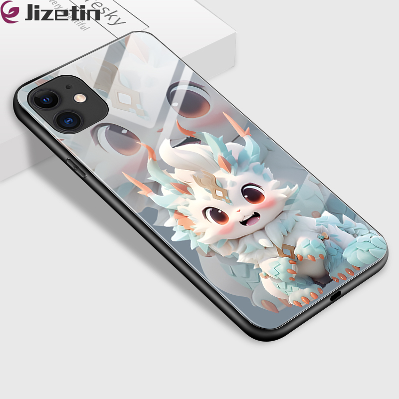 Jizetin Casing Case For iPhone 11 11 Pro iPhone 11 Pro Max Shockproof Cartoon 12 Symbolic Animals Dragon Pattern Series Tempered Glass Housing Cover