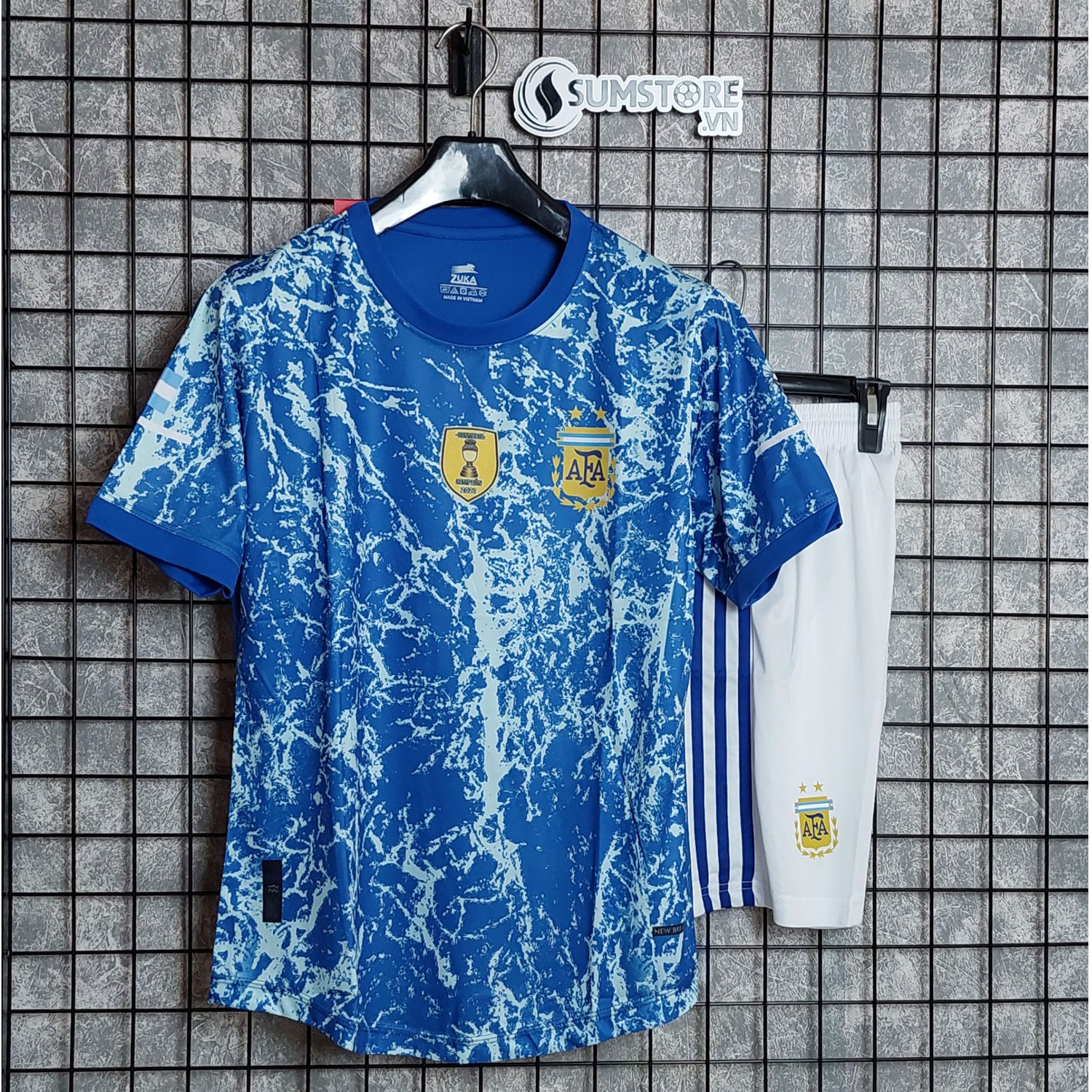 Quần Áo Đá Bóng Argentina Đốm Xanh ZK- Đồ Đá Banh Nam Nữ Thun Lạnh Cao Cấp 2022
