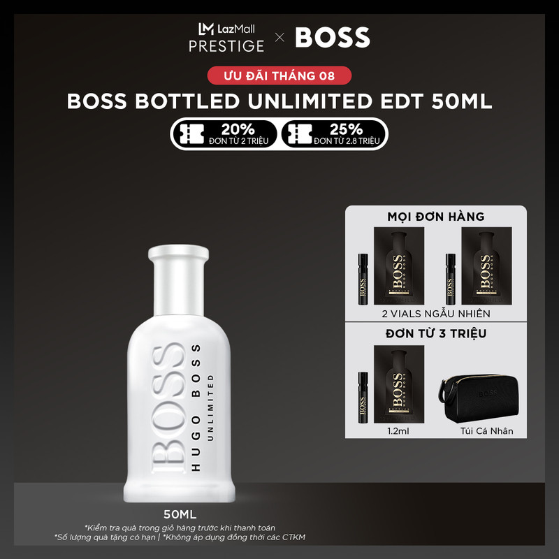 [ƯU ĐÃI THÁNG 8 | VOUCHER 20% + TẶNG 2 VIAL 1.2ML] Nước hoa Nam BOSS Bottled Unlimited EDT 50ml