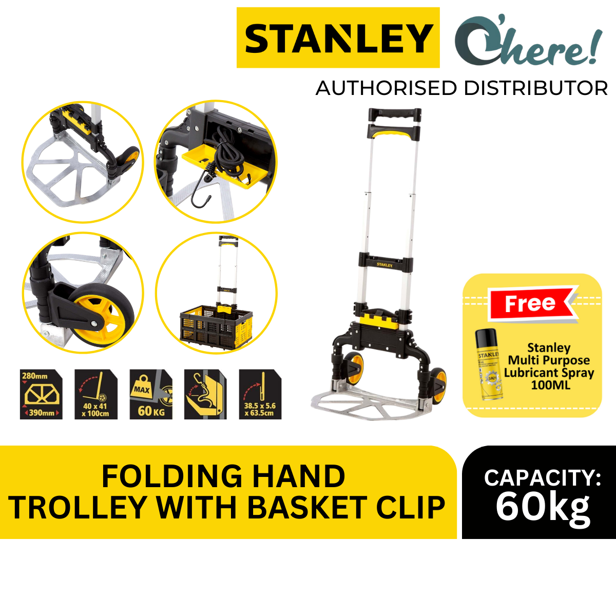 Stanley Trolley Folding Hand Truck 60Kg with Basket Clip | Lazada 