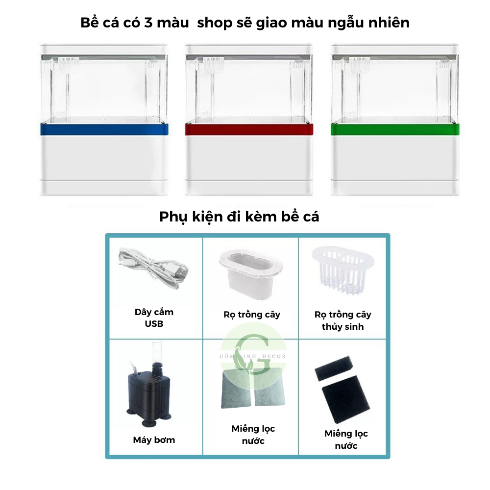Bể Cá-[Bể cá+Đồng Hồ + Đèn Bàn + Sỏi, Cây Thủy Sinh]-Bể cá mini-Bể cá để bàn-hồ cá