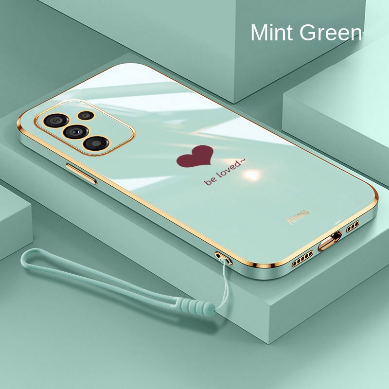 Samsung Galaxy A06 A16 Luxury Love Heart Casing Square Edges Plating Back TPU Soft Case with Lanyard Cover. 