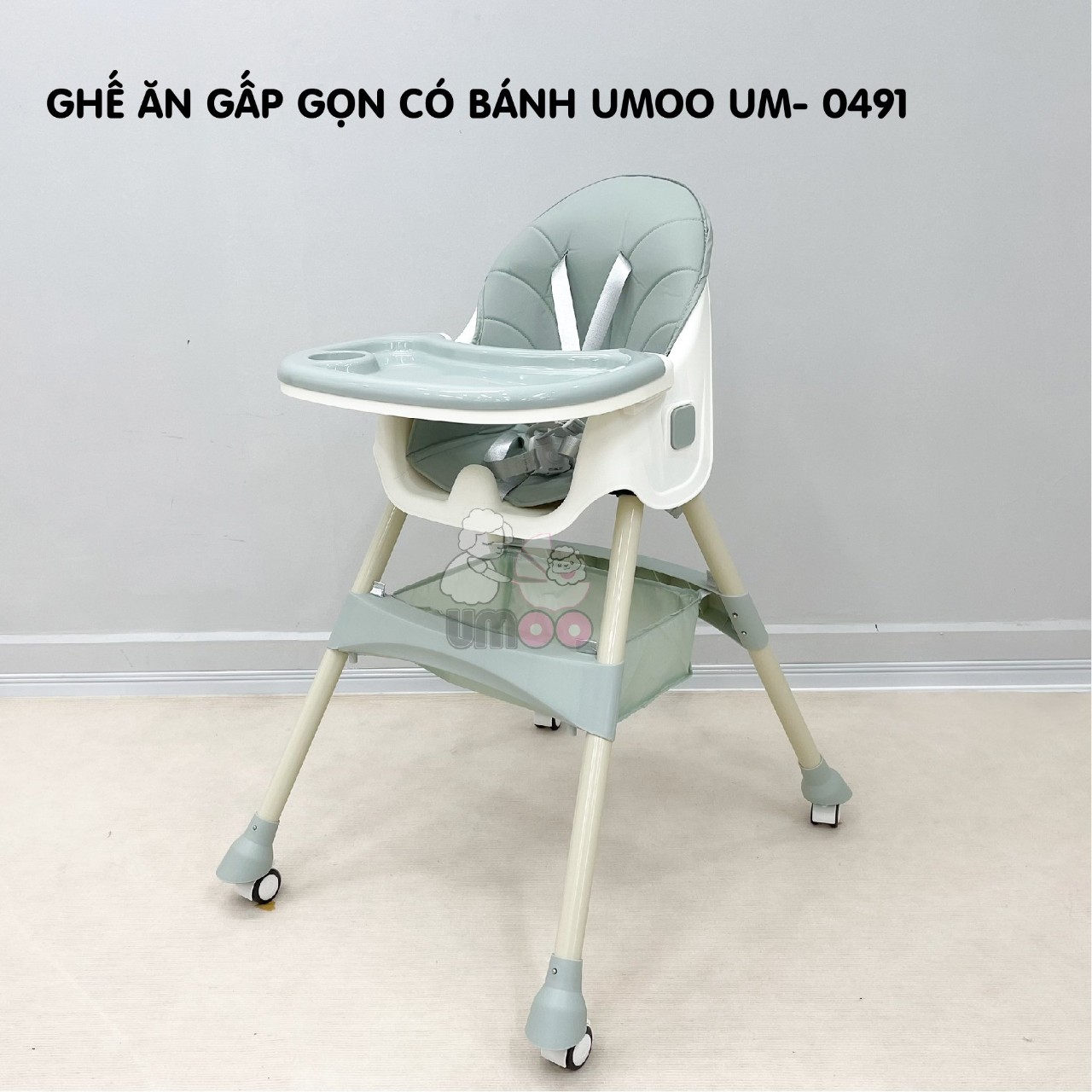 Ghế ăn dặm Umoo cao cấp có Đệm ( 2 phiên bản có bánh xe và không bánh xe)