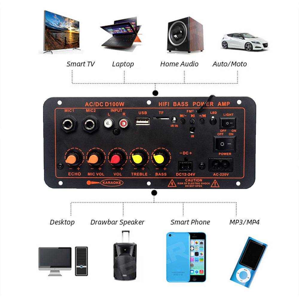 Âm thanh Bluetooth bảng khuếch đại 600W 300W loa siêu trầm micro kép mô-đun AMP cho 8 ohms loa 12/24V 110/220V