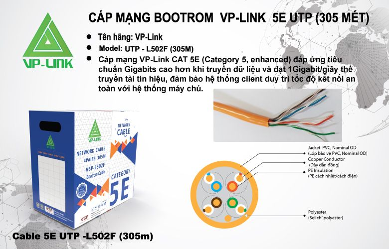[HCM]Cáp Mạng UTP 5E-L502F Cáp dây cam-305m