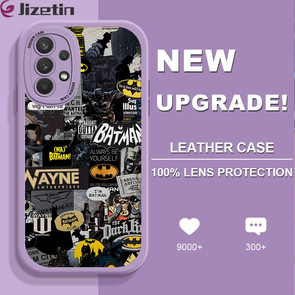 Jizetin for Samsung A32 4G Back Cover Batman Lambskin Texture PU Leather Back For Girls Boys Soft Phone Case. 
