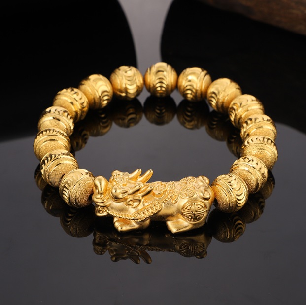 [HCM]Vòng Tay Tỳ Hưu Vàng Phong Thủy 24k kết hợp thanh tài lộc đá thập Obsidian tự nhiên ML0099