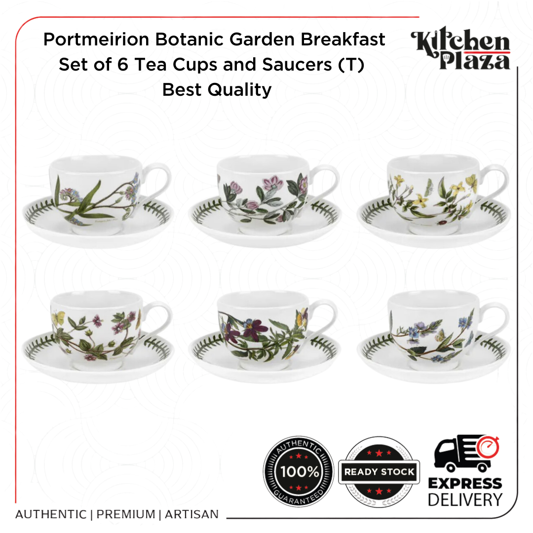Set of 6 Botanic Garden Tea Cups and Saucers