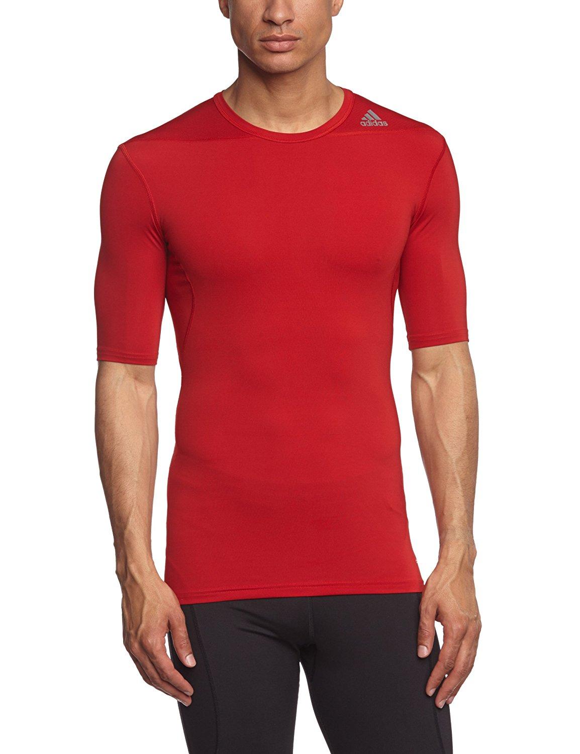 Adidas Tech-fit Base Compression Short Sleeve Top - Men Size S (Red) D82089