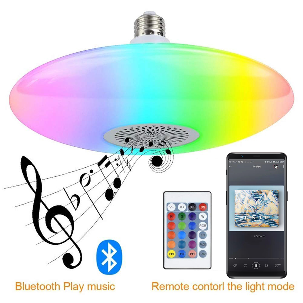 E27 30W UFO LED Light Lamp Bulb RGB Color Changing Dimmable Remote Control Music Light Ceiling Light Built-in Bluetooth Speaker With Remote Control