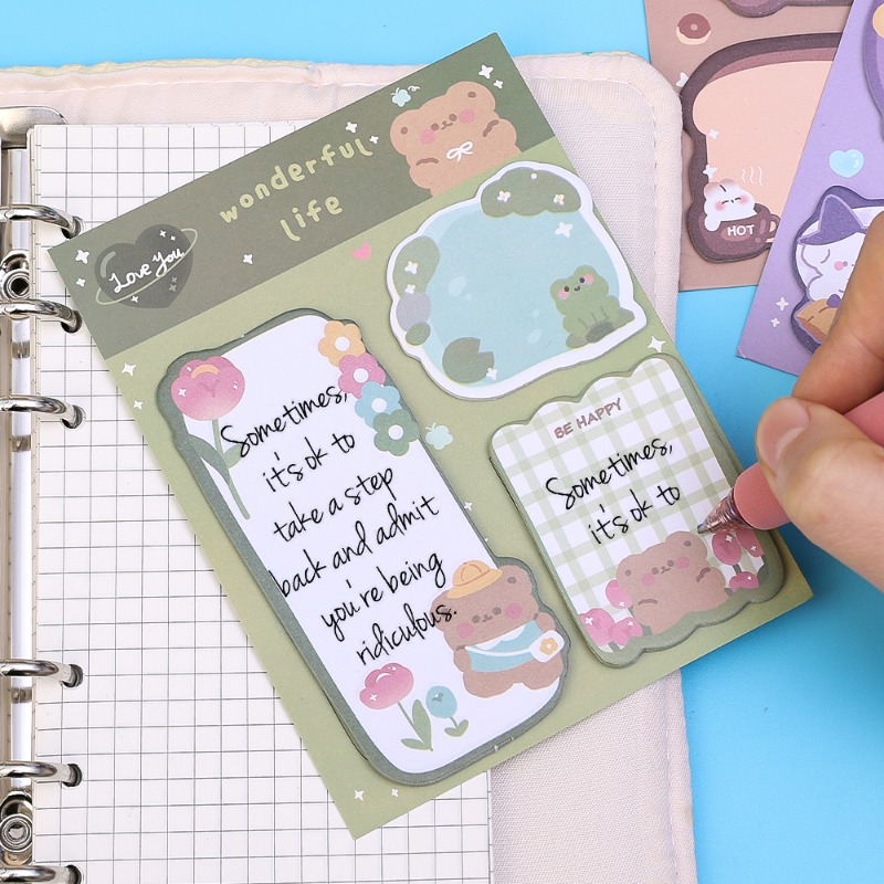 60Sheets 3 IN 1 Cute Animal Shape Sticky Notes Creative Message Memo Pads Hand Account Note Paper Student Stationery