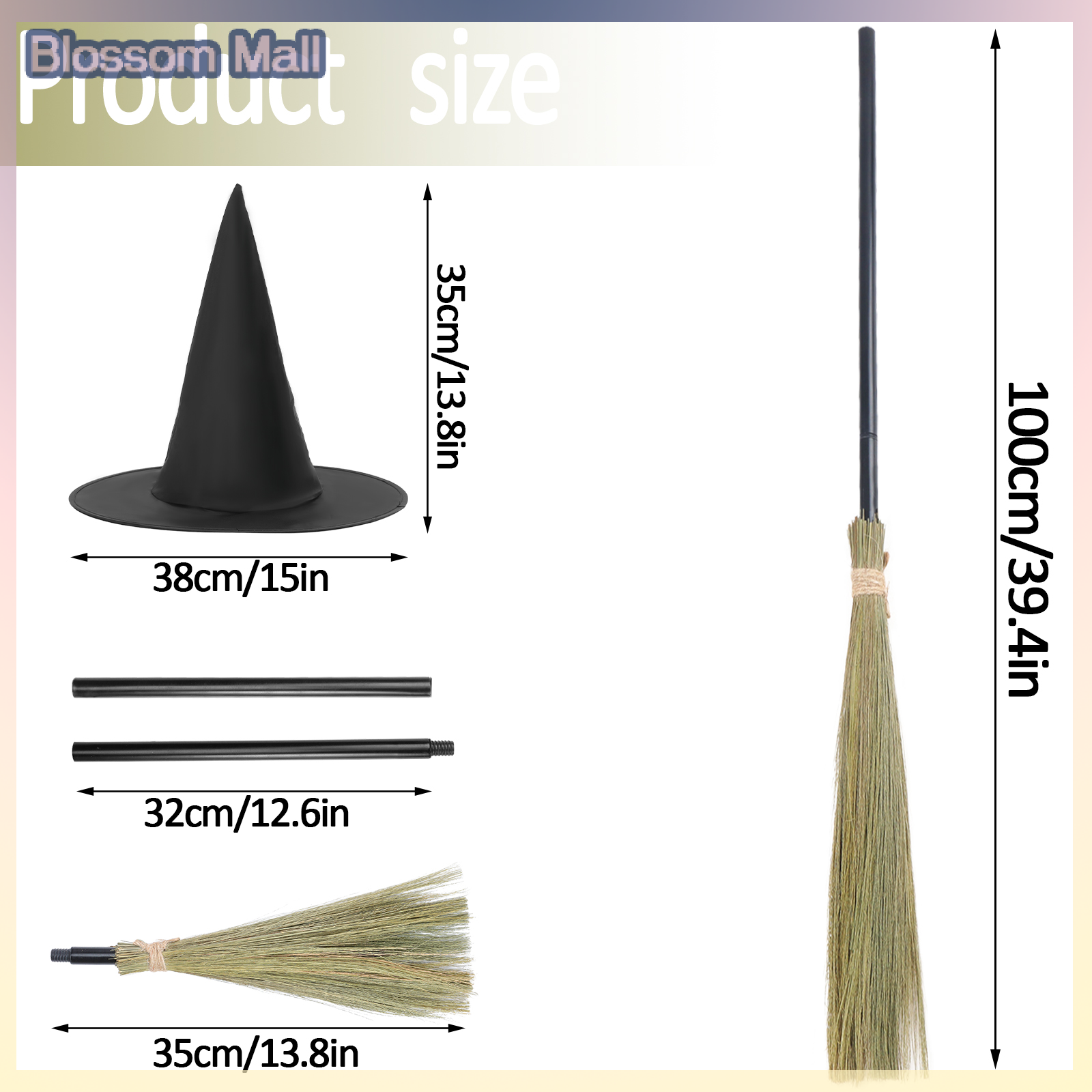 [Blossom] Halloween Witch Broom Plastic Witch Broomstick Broom Props Witch Broom