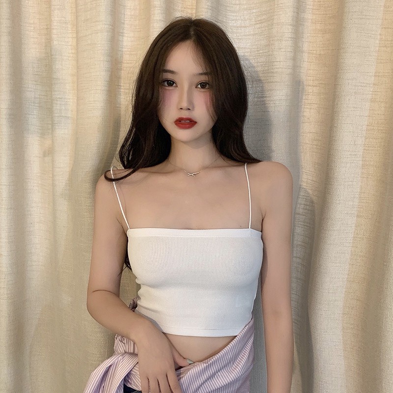 Áo 2 dây nữ croptop trơn HY UNISEX dáng ngắn ôm Freesize