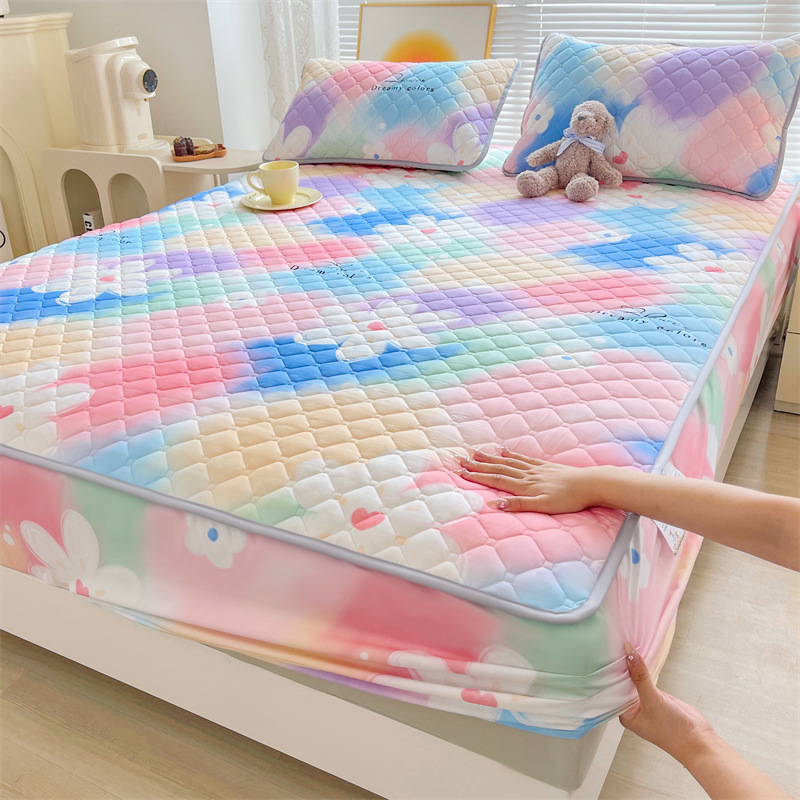 Cotton-padded bedspread A-type thick sanded bedspread Household double-washed cotton mattress protective cover
