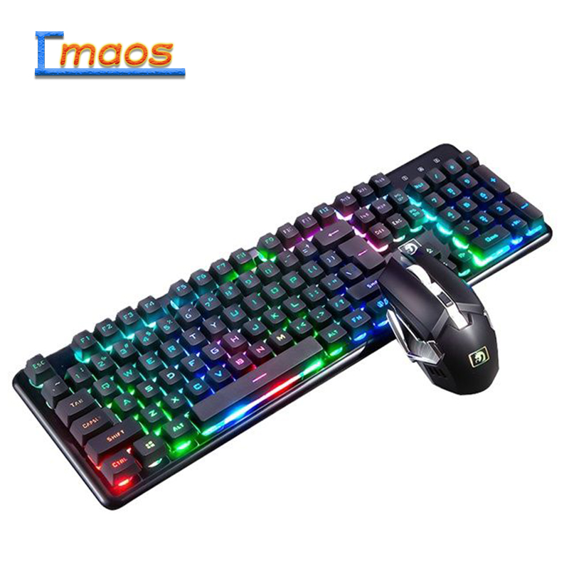 【High-quality】Recharging Mechanical Keyboard Wireless Gaming Keyboards RGB Backlit Wireless Mouse 2400dpi Pc Gamer Keypad. 