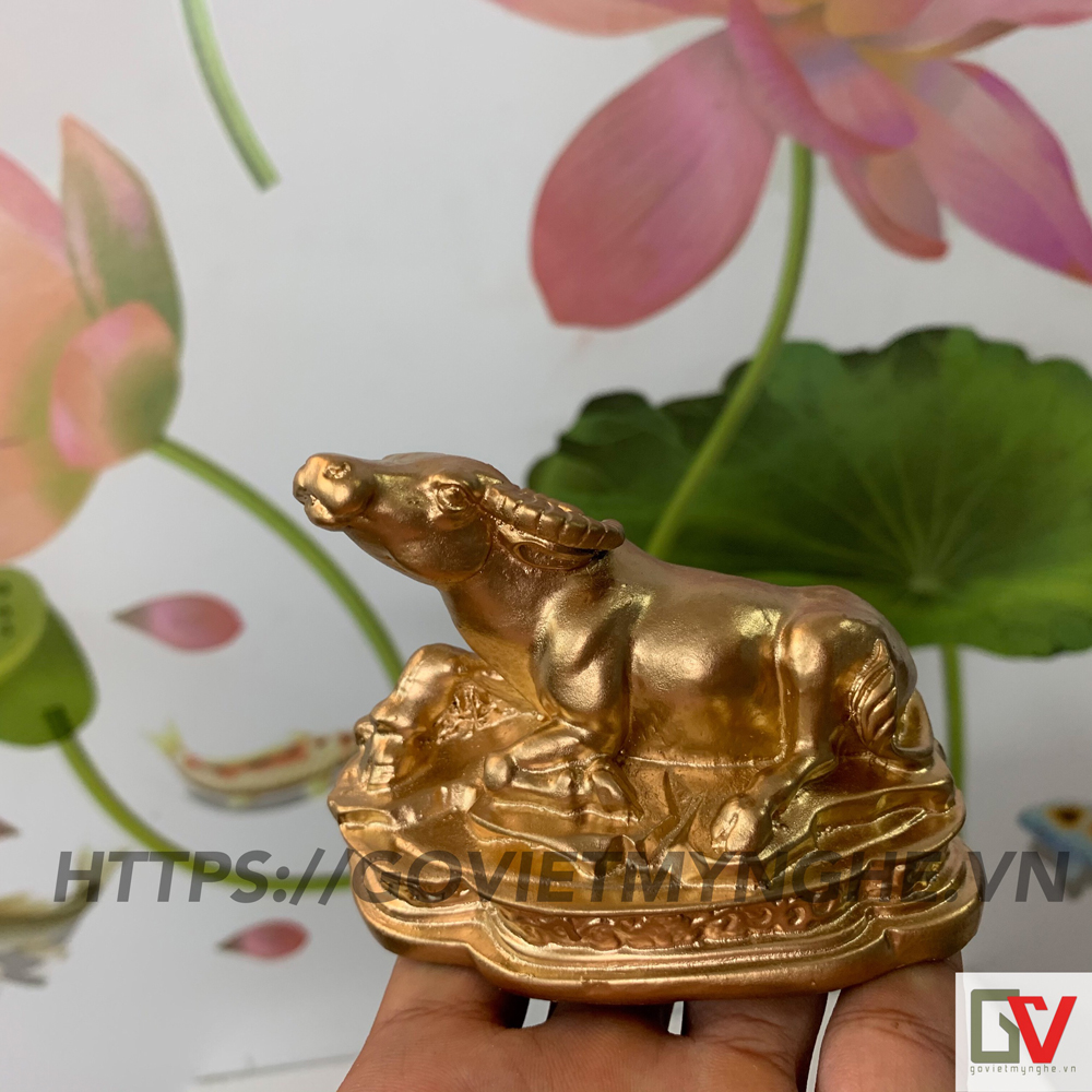 Tượng đá trang trí Trâu phong thủy - Chiều dài 10cm - Màu trắng đá non nước