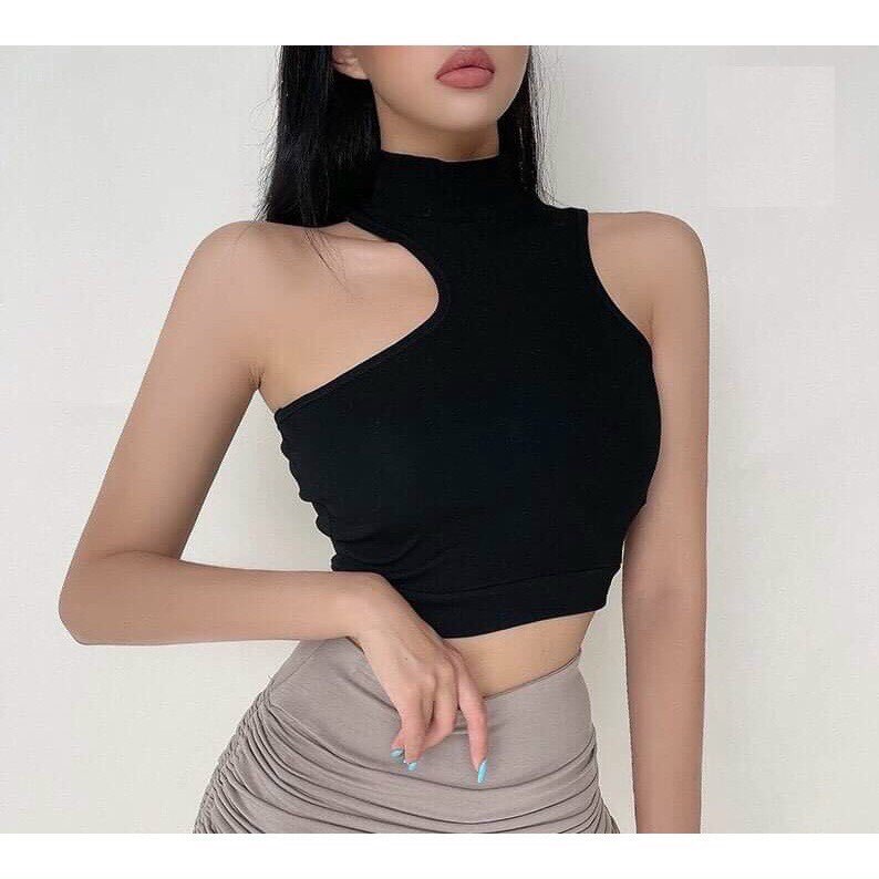 Áo croptop ba lỗ cổ lọ khoét vai