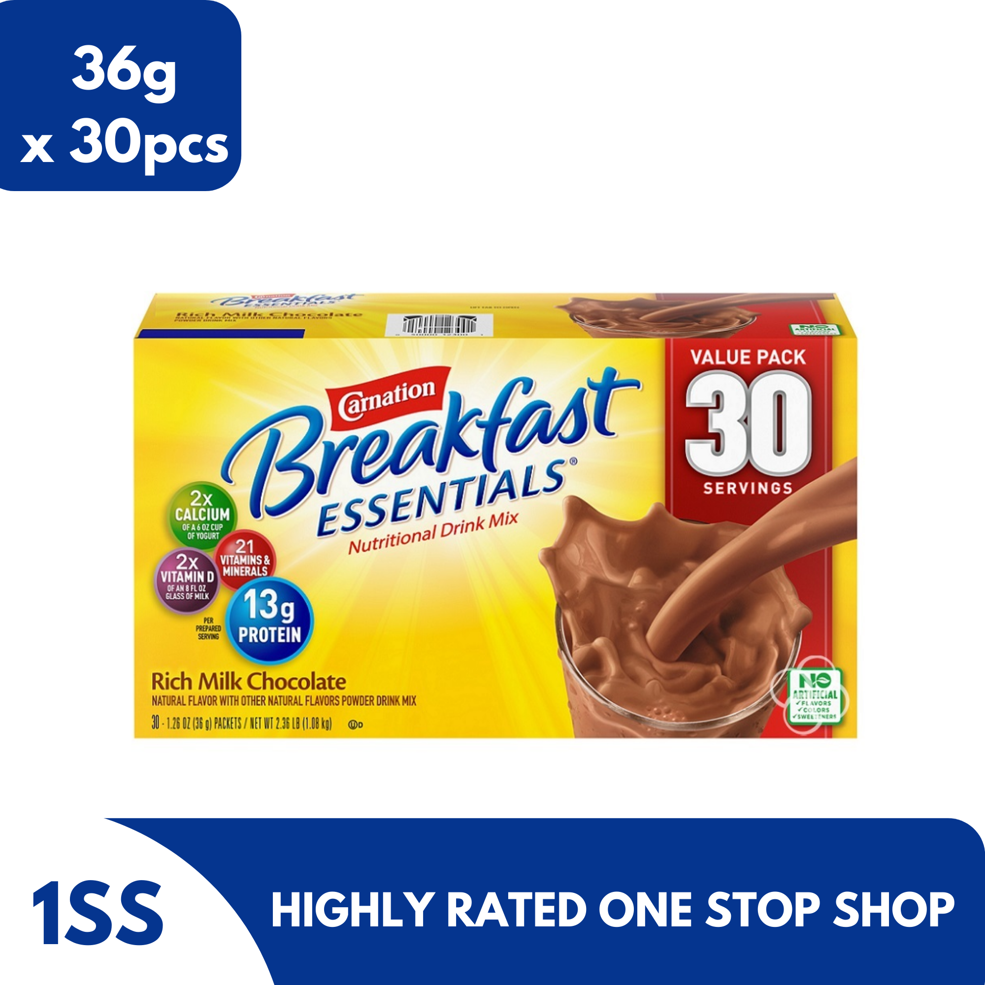 Carnation Breakfast Essentials Rich Milk Chocolate Drink Mix, 36g x 30pcs Lazada PH