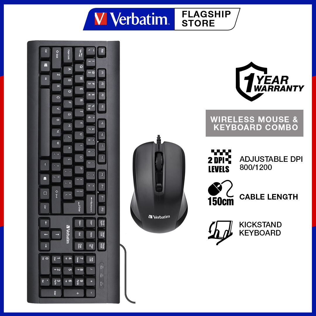 Verbatim Keyboard And Mouse Corded Combo PC Computer USB Optical Kit Set Play 