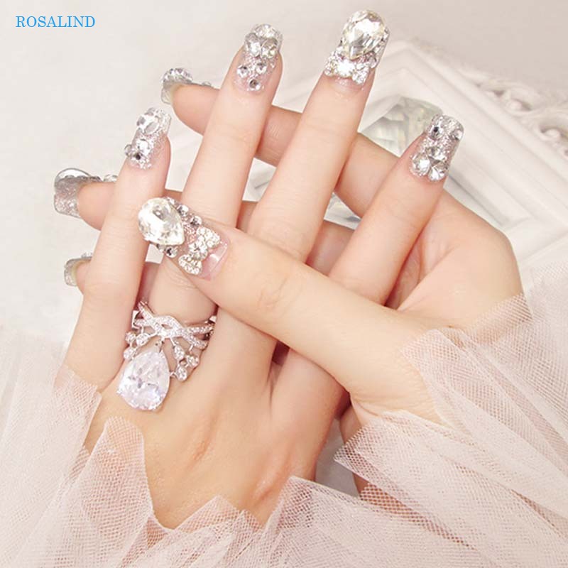 Dropship Stylish Wedding Bridal Nail Jewelry French Nails Rhinestone Nail  Art False Nails, #19 to Sell Online at a Lower Price