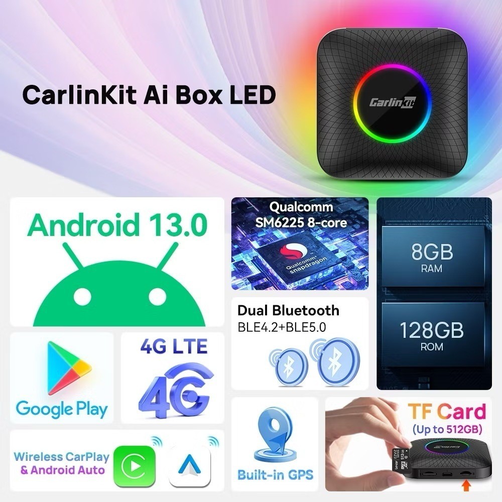 CarlinKit TBox Ambient LED Android13 AI Box Wireless CarPlay Android ...