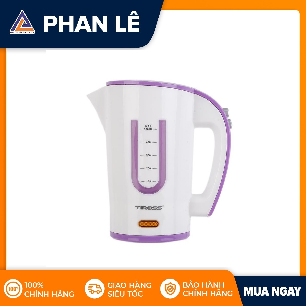 Ấm siêu tốc Tiross TS1360 0.5L (Trắng phối tím)