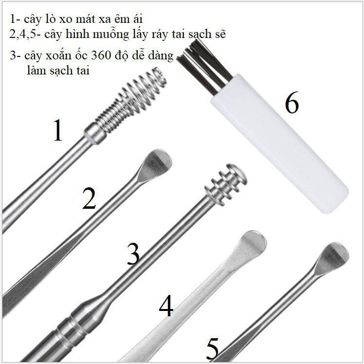 Bộ Dụng Cụ Lấy Ráy Tai inox 6 Món