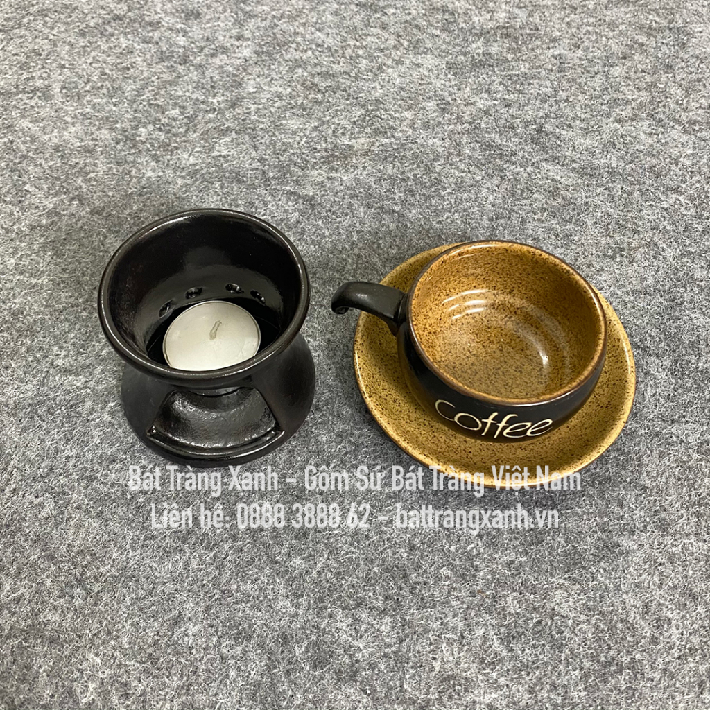 Bộ Bát Kèm Tách Hâm Nóng Cafe Gốm Sứ Bát Tràng - Cốc uống cafe, ly uống cafe, bộ hâm nóng cà phê