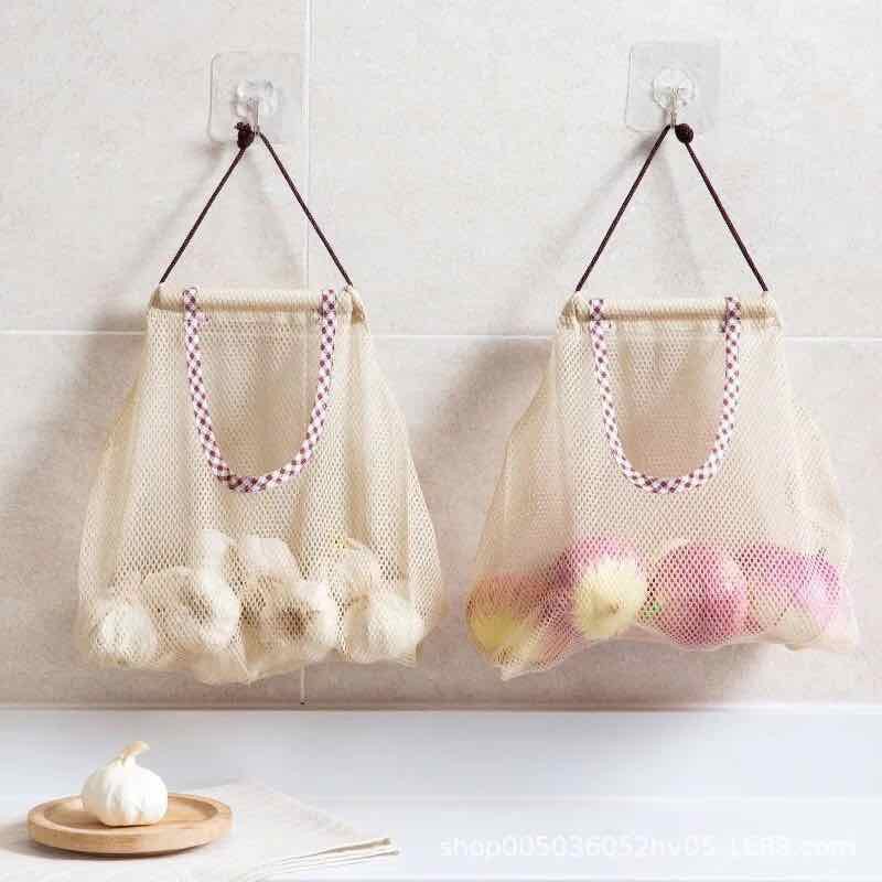 Túi lưới đựng hành tỏi rau củ quả đồ khô treo tường chống ẩm mốc tiện ích nhà bếp nhà bếp , Túi giỏ lưới đựng hành tỏi củ đồ khô 1, 2 ngăn mẫu mới