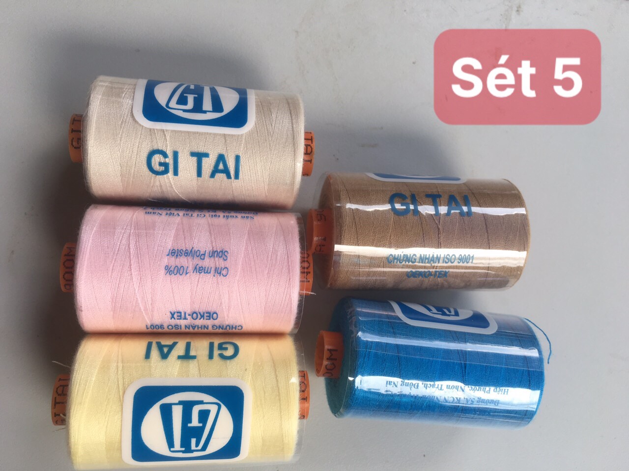 Sét 5 cuộn chỉ Gitai 900M 5 màu khác nhau