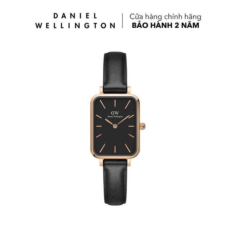 Đồng hồ Daniel Wellington dây da - DW00100435 20x26 mm Quadro 20X26 Pressed Sheffield RG Black Mặt Đen Vỏ Vàng Hồng