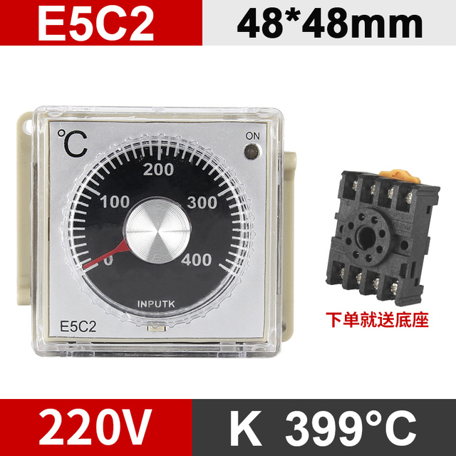 【Value Bundle】 e5c4/e5c2 digital display pointer knob temperature controller 0-399/0- Celsius K type/ PT100 type thermostat with socket 220V.