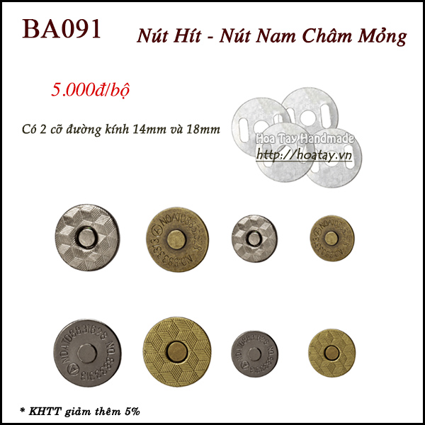 Nút Hít - Nút Nam Châm Loại Mỏng Siêu Chắc BA091 - Hoa Tay Handmade