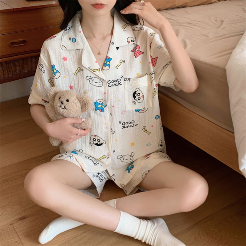 XIANG NIAN NI Sweet and cute printed shorts, short-sleeved home clothes set