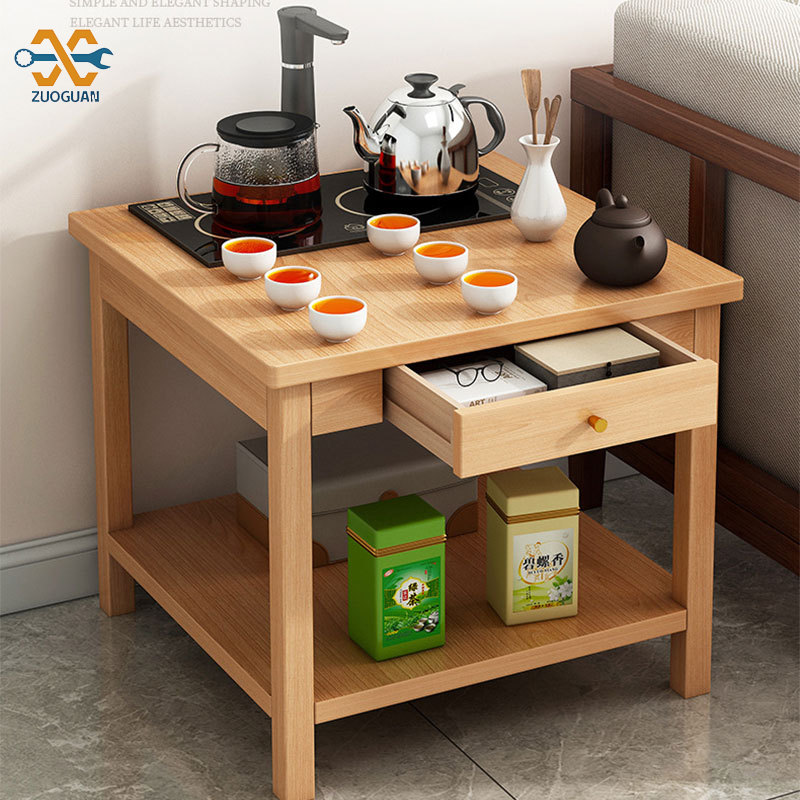ZUOGUAN Tea table, small unit type, tea table with solid wood legs, small square table, living room, household small tea table, balcony, tea making small table