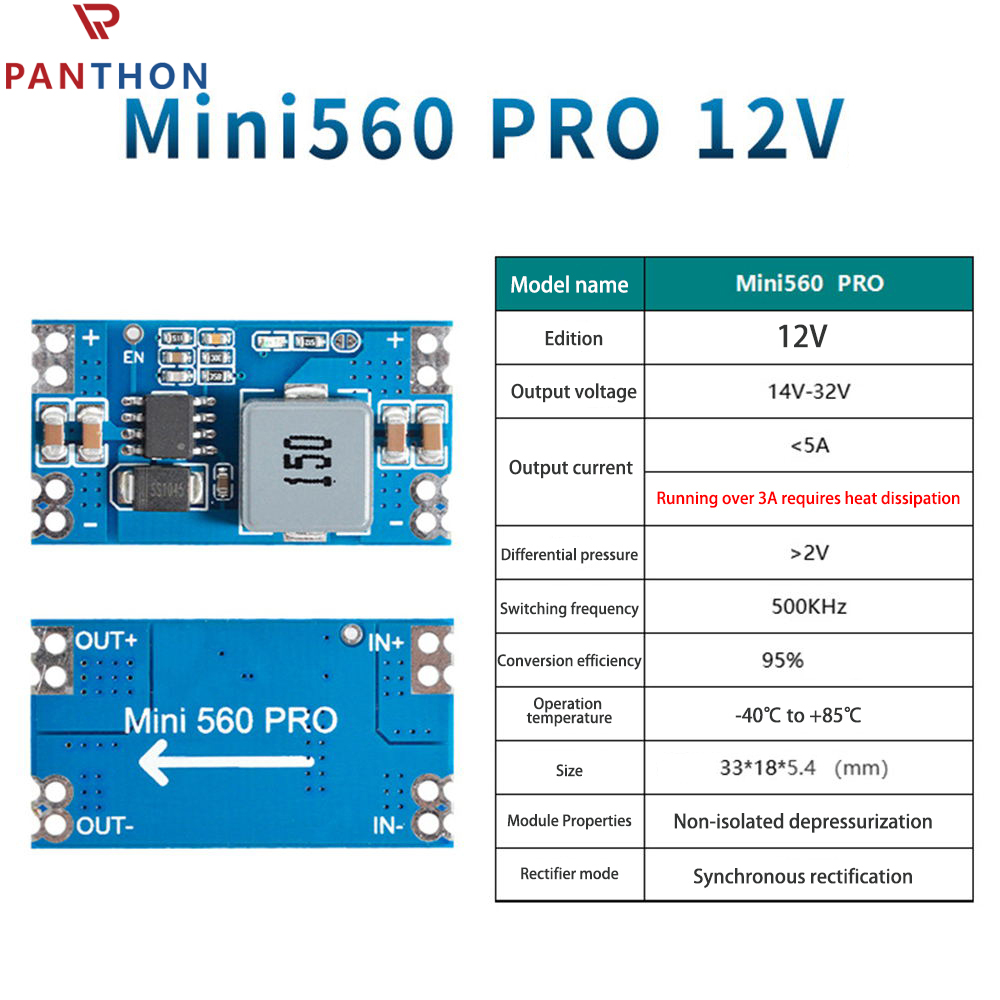 PANTHON High Efficiency Output 3.3V 5A mini560 Step Down DC-DC Converter Voltage Regulator Buck Stabilized Power Supply Module