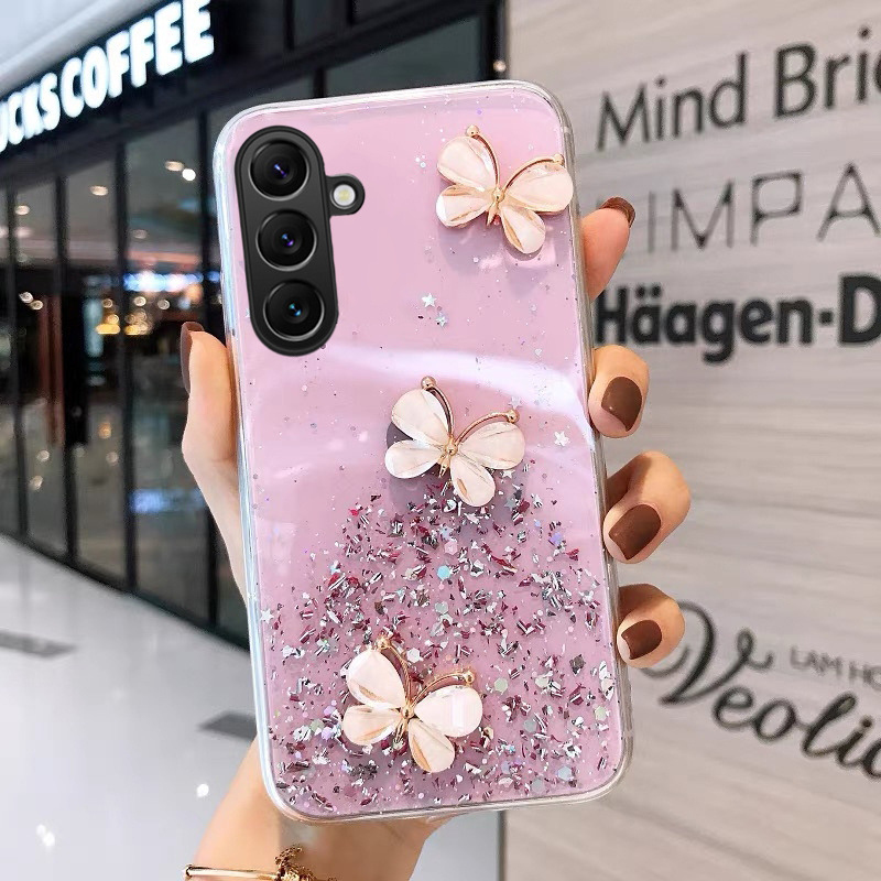 Phone cover Samsung Galaxy S24 FE 24 Ultra Back case Sparkling Star Moon Soft Silicone Transparent Butterfly Pattern Anti Drop For Samsung S24 Ultra Plus S24 FE Phone cases.