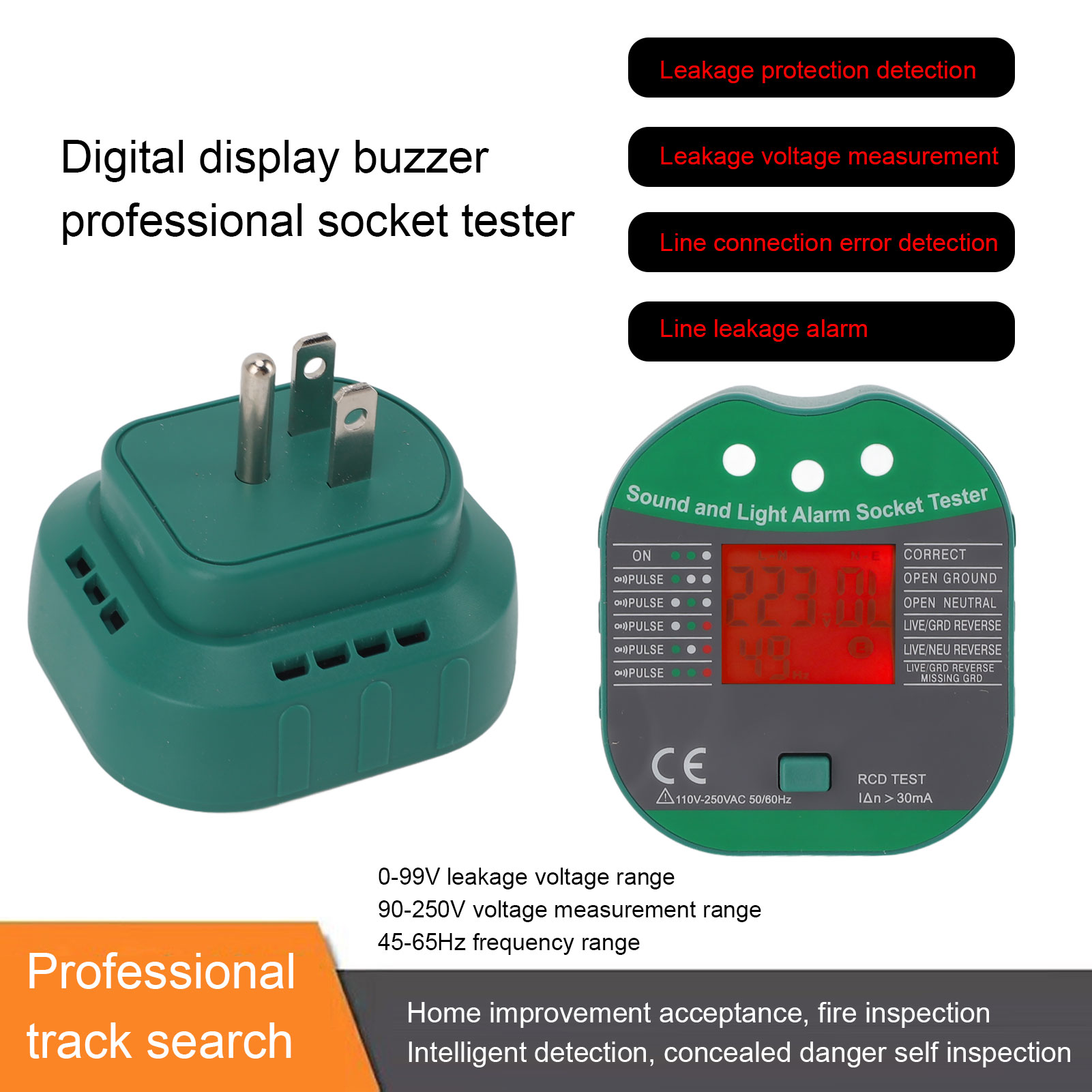 Socket Tester 110‑250v Digital Display Socket Tester Outlet Plug and Measure for Home