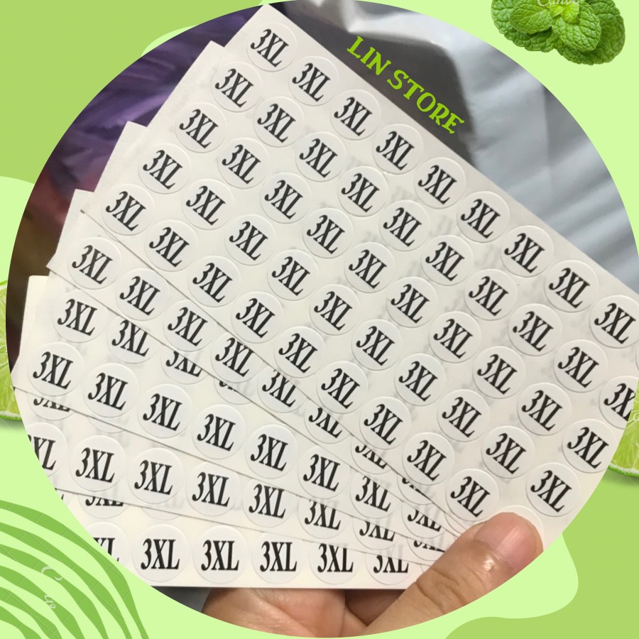[10 Tờ/ 1 Size] - Tem Size Dán Quần Áo Từ XS Đến 5XL