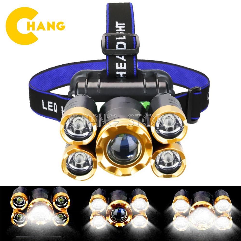 Đèn pin Đội Đầu 5 bóng Led Siêu Sáng T6 - Hàng Full Box Pin và sạc.