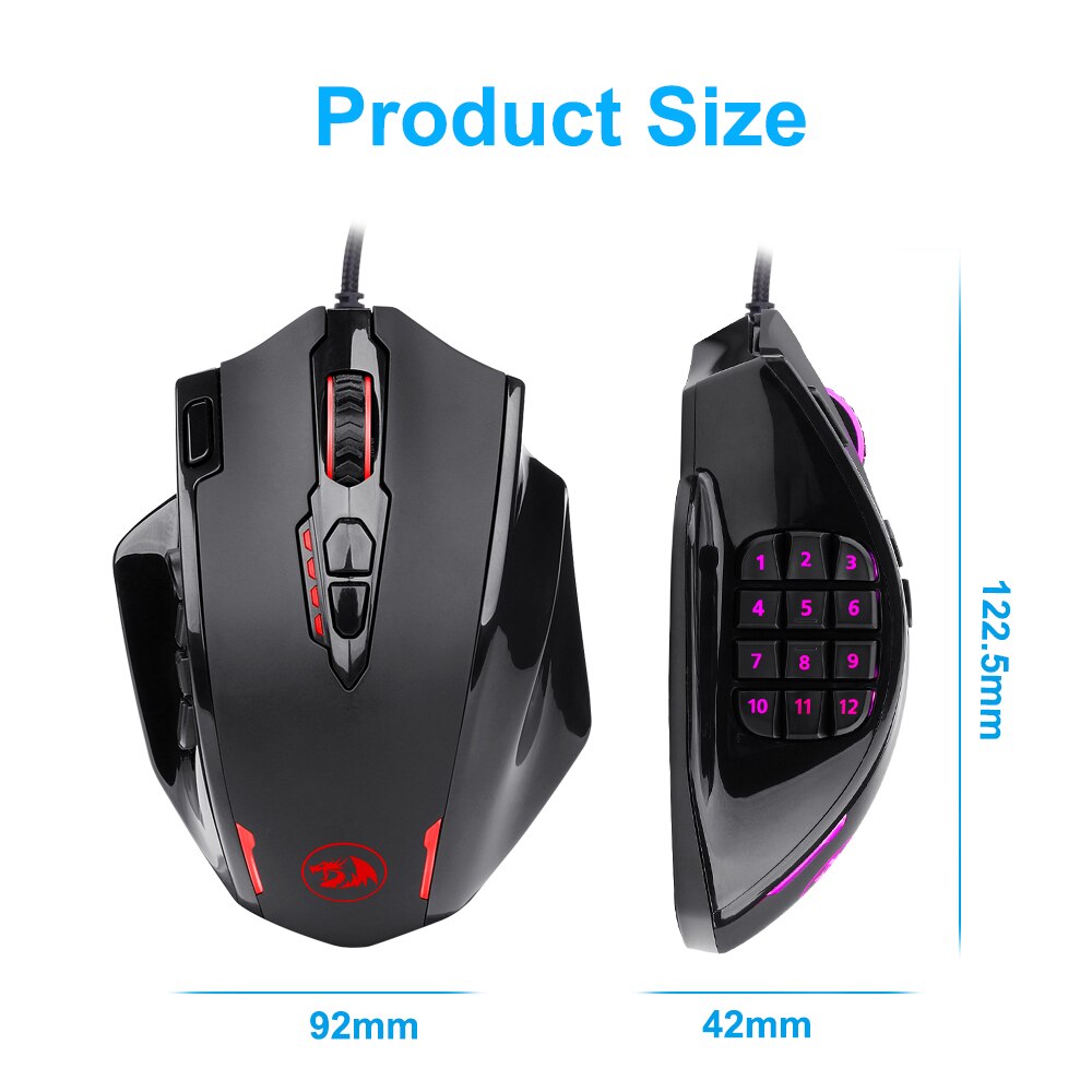 REDRAGON M908 Impact USB Wired RGB Gaming Mouse 12400 DPI 17 Buttons Programmable Game Optical Mice for Computer PC Laptop Meimiao