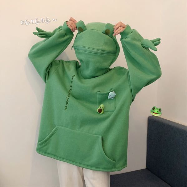 Áo hoodie dáng rộng hình con ếch Hàn Quốc thời trang unisex dành cho nữ.💕