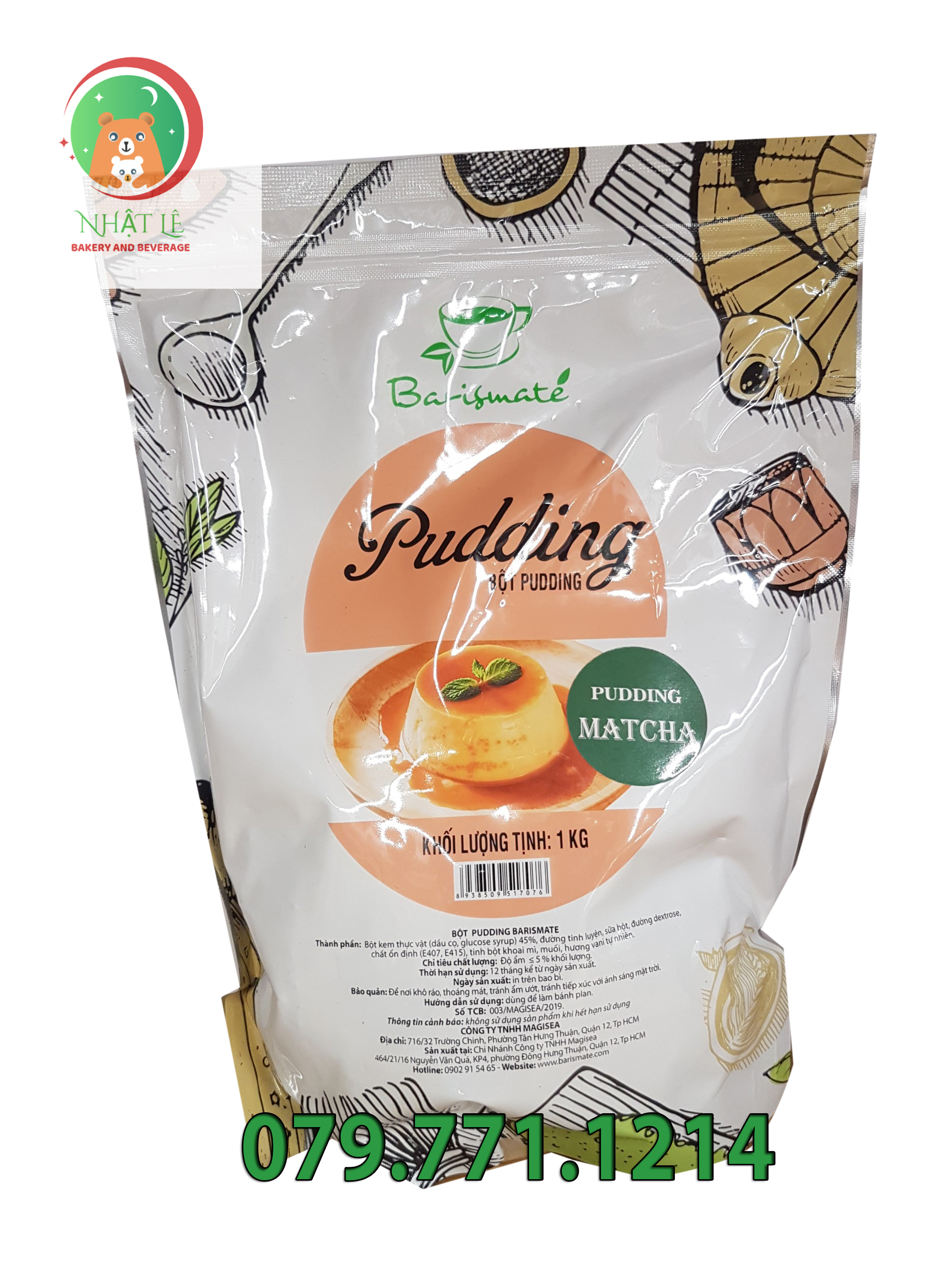 Bột Pudding Matcha Flan Matcha hiệu BARISMATE gói 1kg