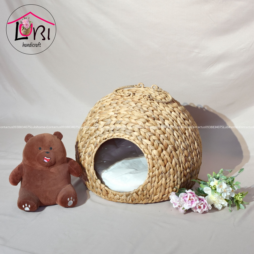 [Lubi Home] - Nhà chó mèo lục bình - mộc mạc, sang trọng (kèm nệm lót)
