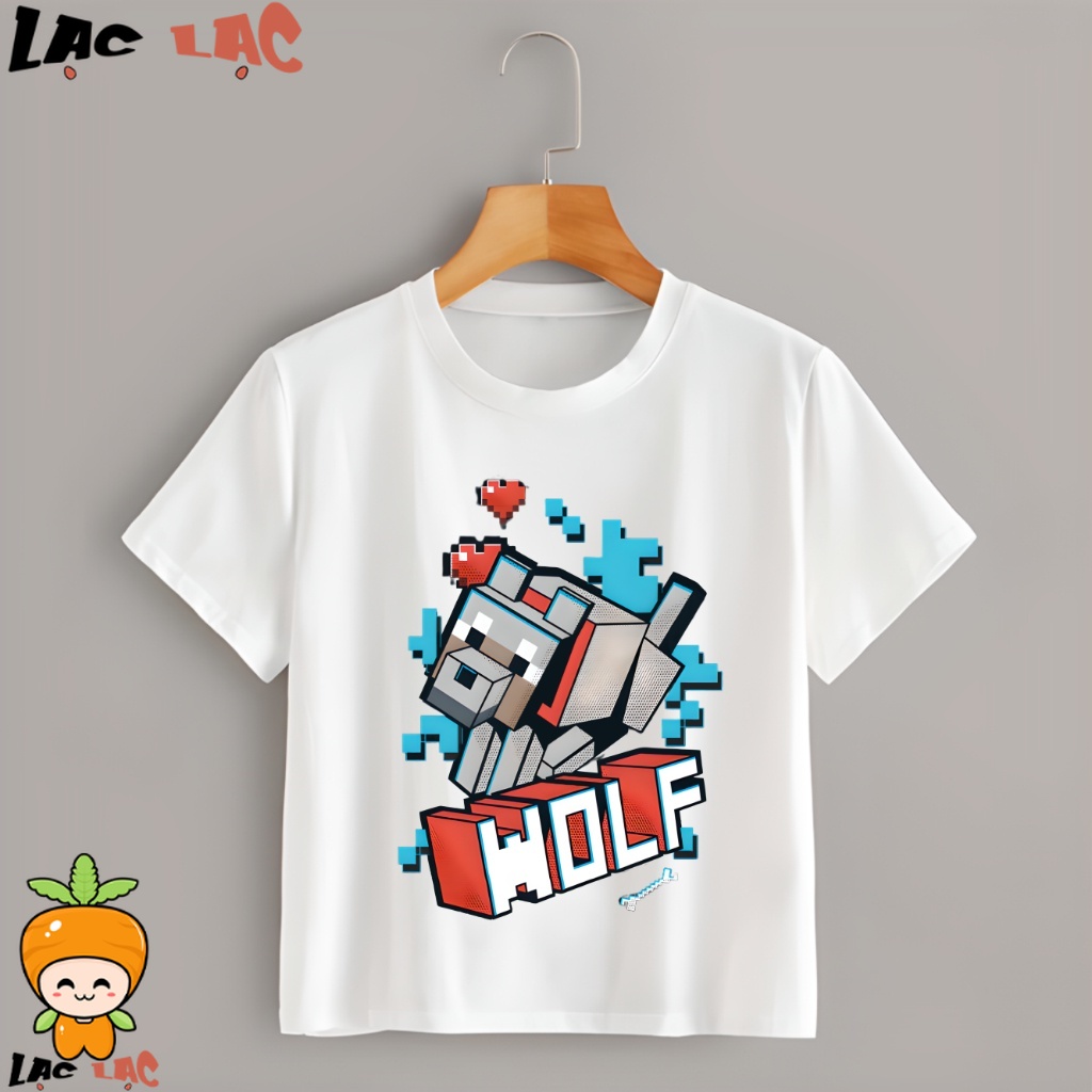Áo Thun Minecraft V2 màu trắng dành cho bé trai bé gái