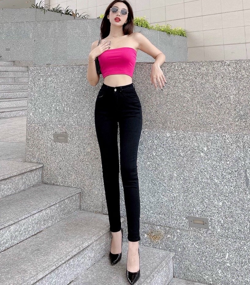 Quần jeans nữ màu đen lưng cao co giãn cực đẹp Đẹp Store 257