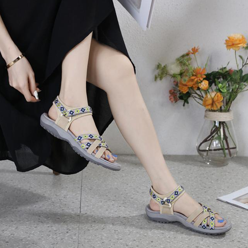 Spring and summer comfortable sport printed velcro large size flat women's sandals